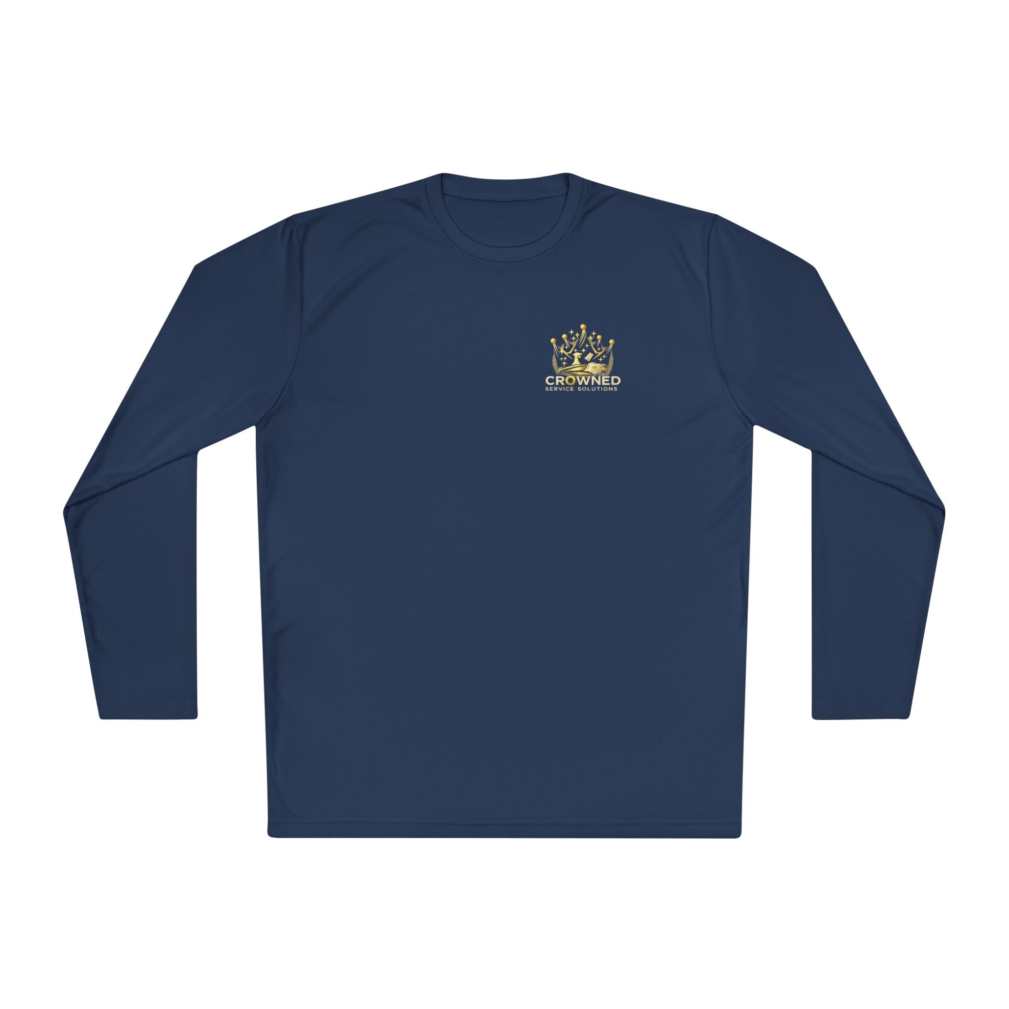 Crowned Service Solutions Long Sleeve Tee — Gold Crown Logo Work Shirt
