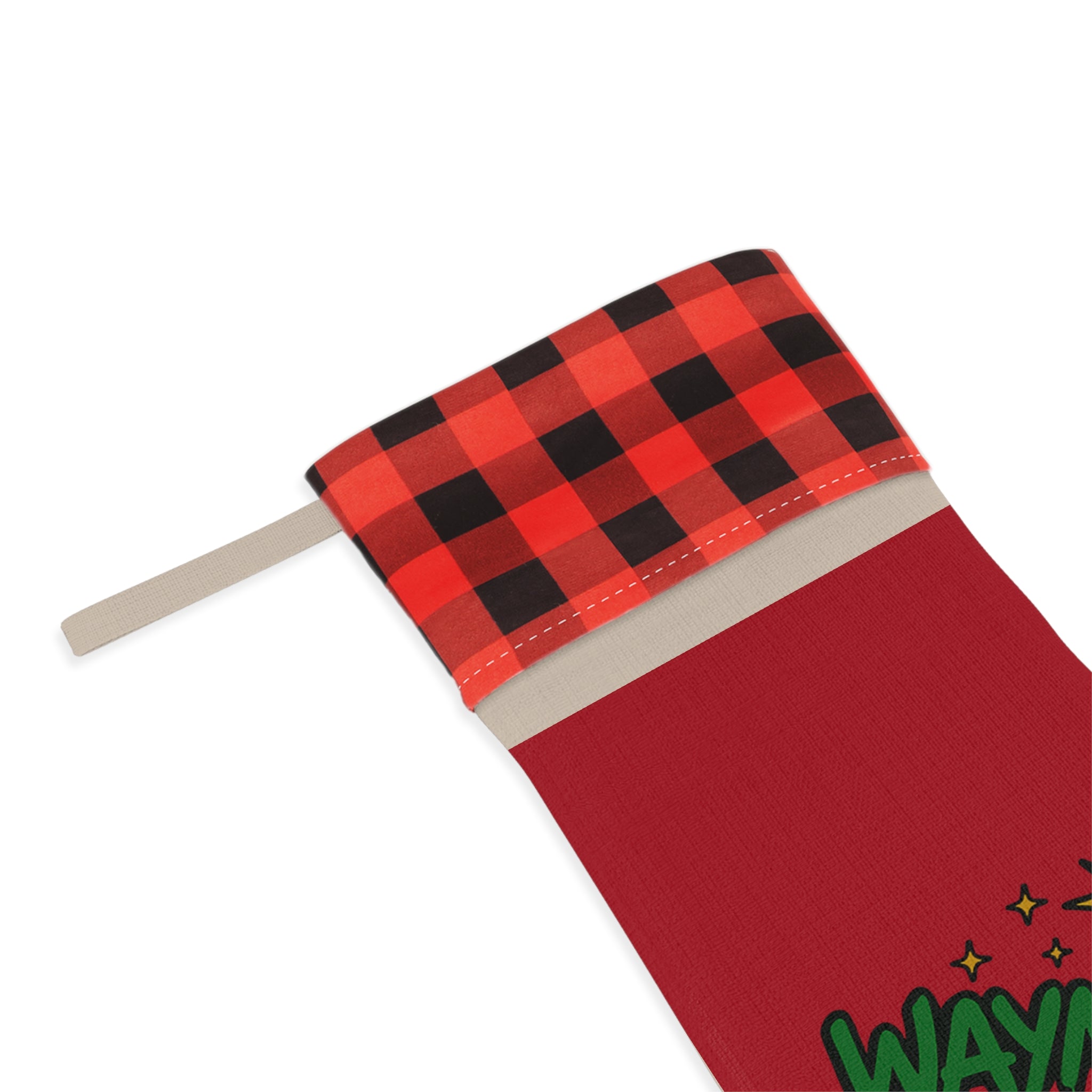 Waymaker Christmas Stocking – Red Plaid Holiday Stocking with 'Waymaker' Graphic