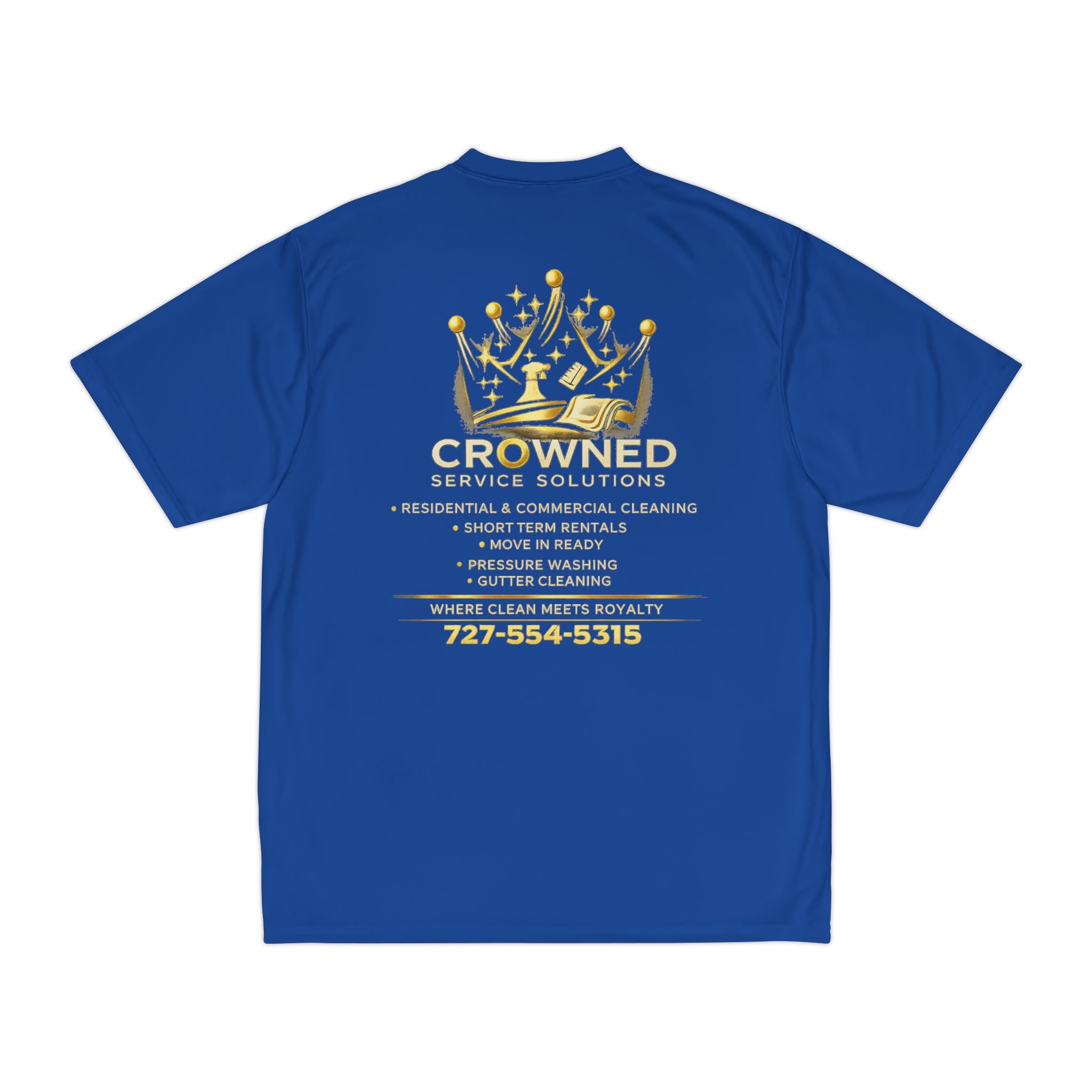 Crowned Service Solutions Performance T‑Shirt — Branded Work Tee with Logo & Contact