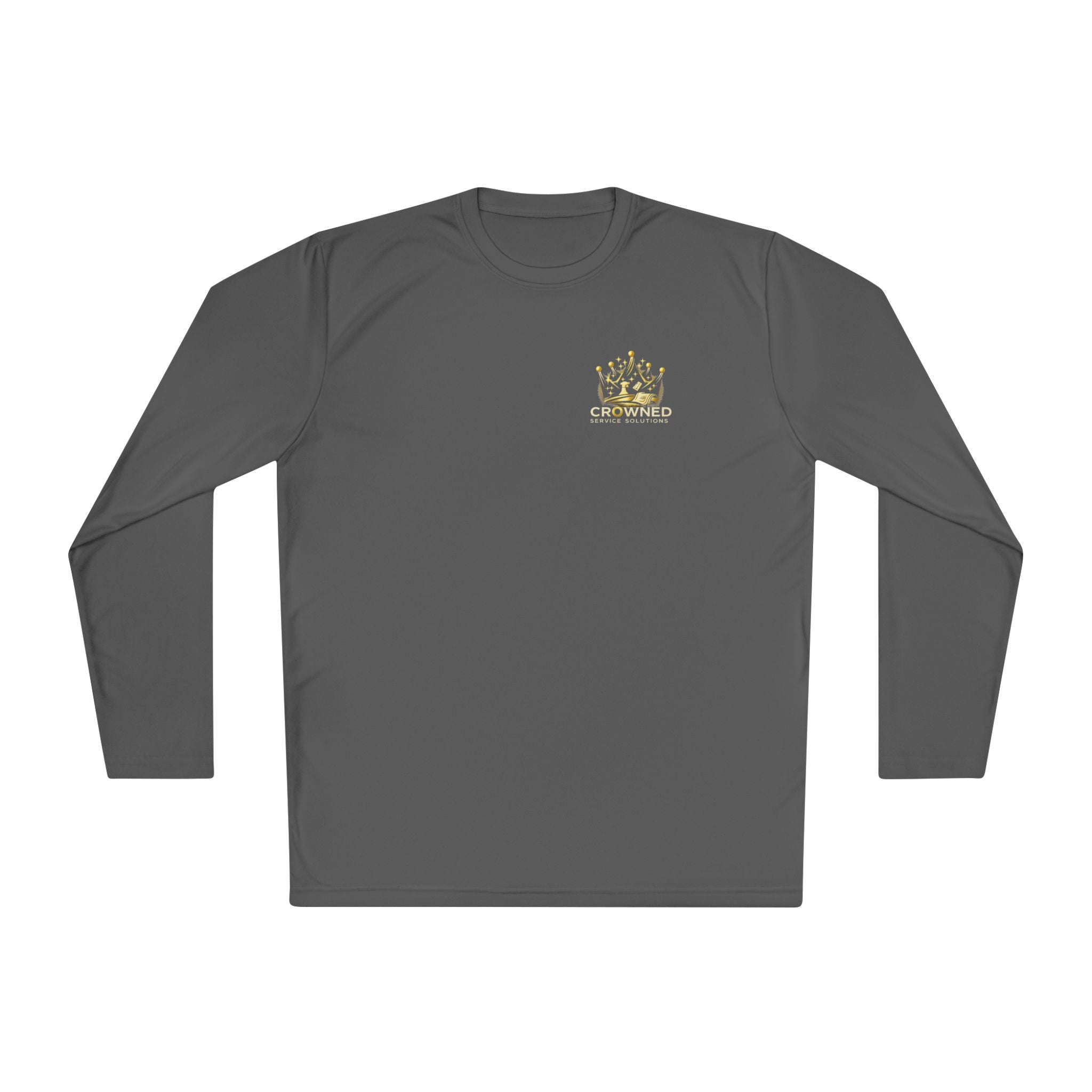 Crowned Service Solutions Long Sleeve Tee — Gold Crown Logo Work Shirt